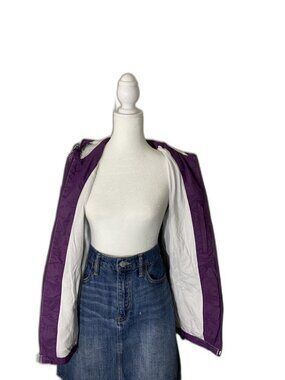 Eddie Bauer Windbreaker Jacket Womens L Purple Hooded Lightweight Nylon